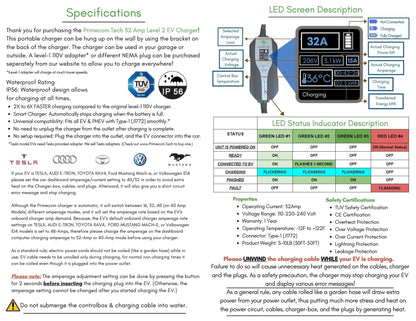 Primecom 32 Amp Level 2 Electric Vehicle (EV) Charger Amperage Adjustable Only In ElectoGb