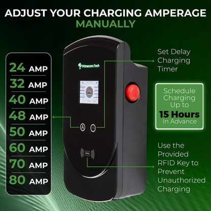 Primecom 80 Amp Level 2 EV Charger | 18ft to 50ft Cord Lengths | 22KW 220 Volt Only In ElectoGb