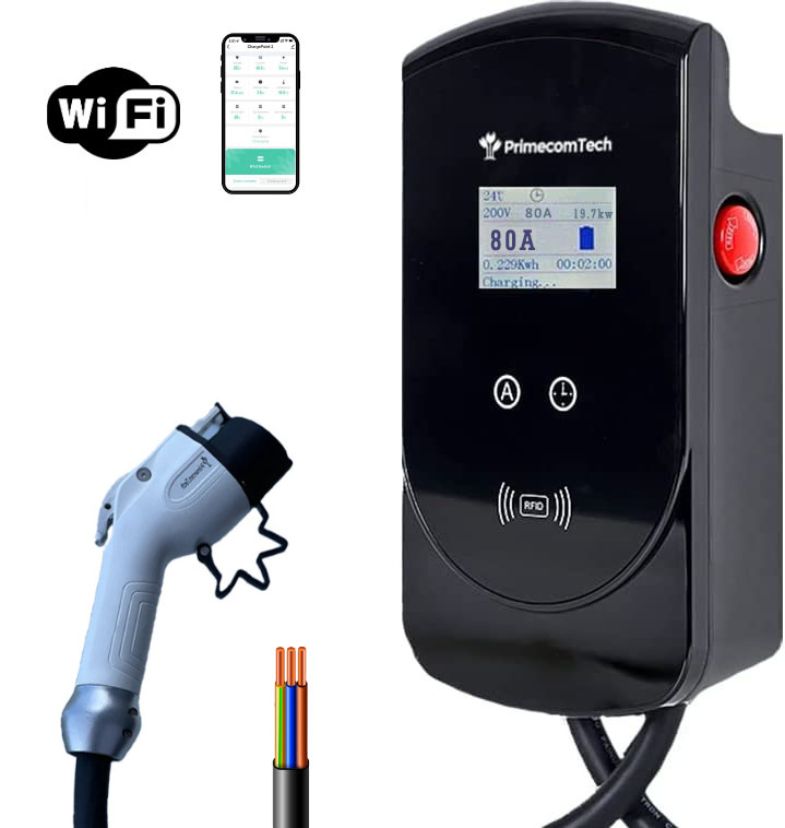 Primecom 50 or 80 Amp Level 2 EV Charger -  50 Feet Cord Lengths Only In ElectoGb
